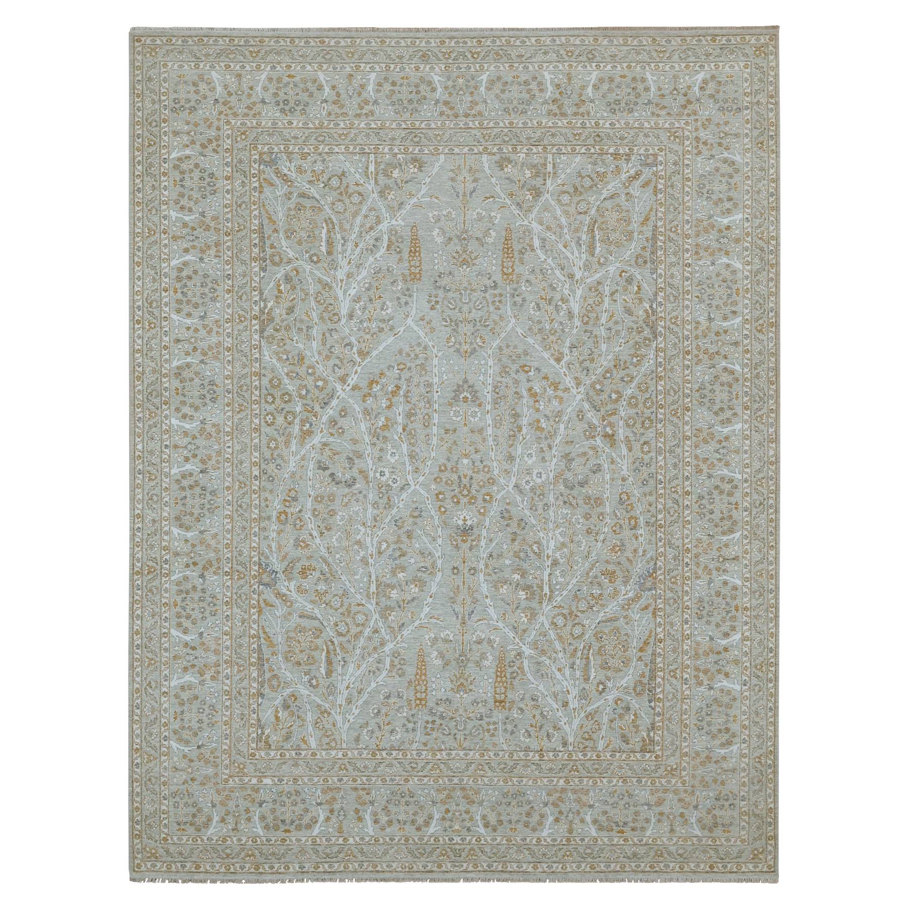 Spanish Gray, 200 KPSI, Meditation Tree of Life Design, Tone on Tone, Zero Pile, 100% Wool, Densely Woven, Hand Knotted, Oriental Rug